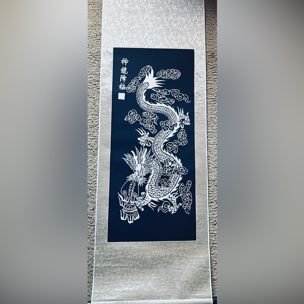 Wax Dye Chinese Wall Scroll of Dragon